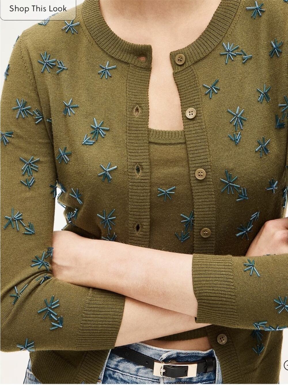 J.Crew Collection crewneck cardigan in merino wool with embellishments